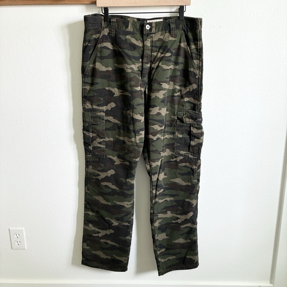 Wrangler Camo Camouflage Utility Cargo Pockets Fleece Lined Pants Mens 34x34